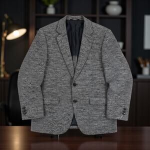 Redox Casual Mens 2 Button Textured Tweed Knit Blazer Gray Made in Korea Preppy